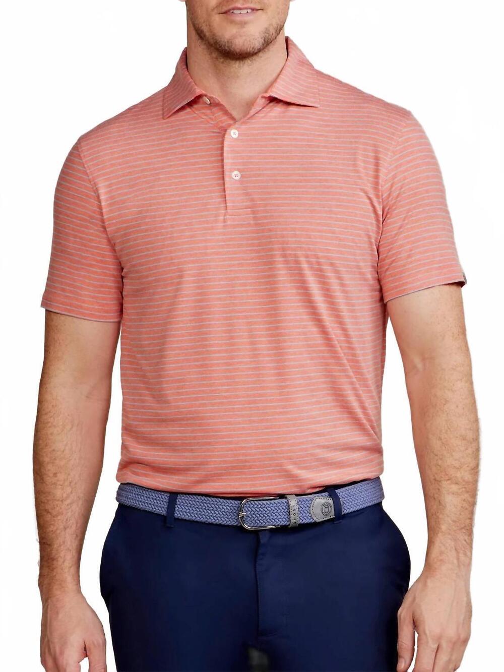NEW TASC brookline stripe cloud polo in hibiscus heather/tropical blue